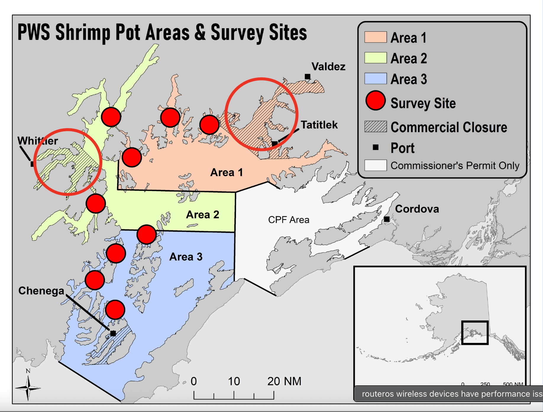 PWS Shrimp Pot Areas and Survey Sites Map